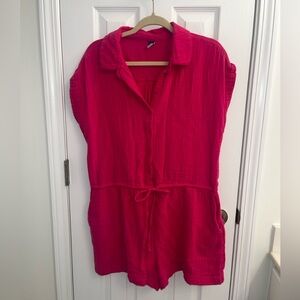 Old Navy Waist-Defined Crinkle Gauze Romper - Pink - Size Large